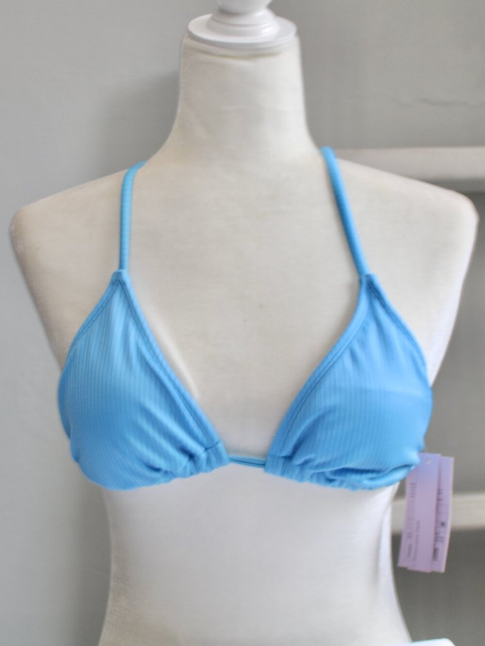 Wild Fable Target Ribbed Blue Triangle String Bikini Top Swim Size Small NWT - Picture 3 of 5